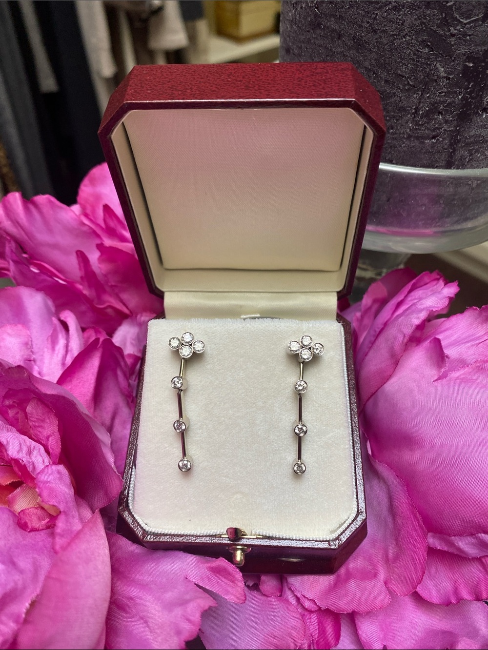 Custom-Made: Silver & Diamond, Drop-dangle-swivel Earrings.  Like NEW!